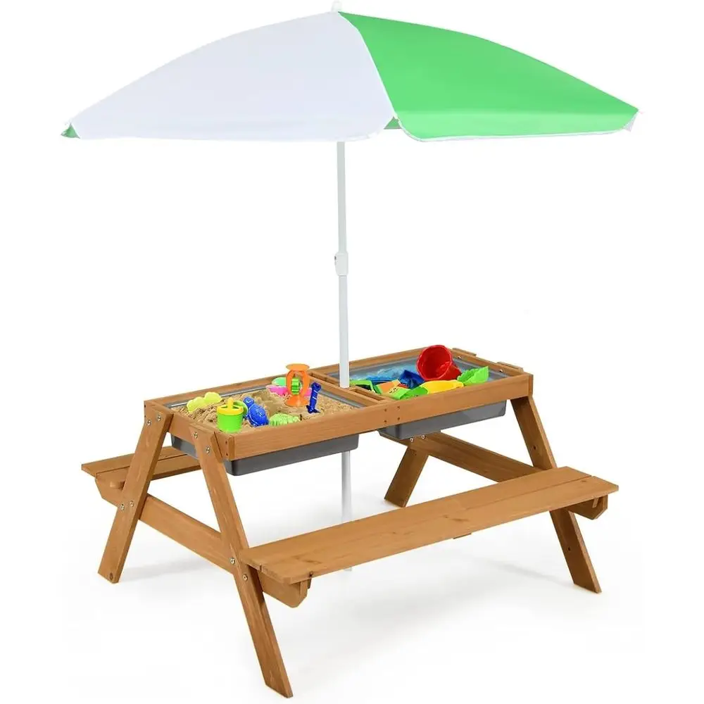 Kids Outdoor Table With Umbrella - Деревянный столик 4-в-1 для игр с