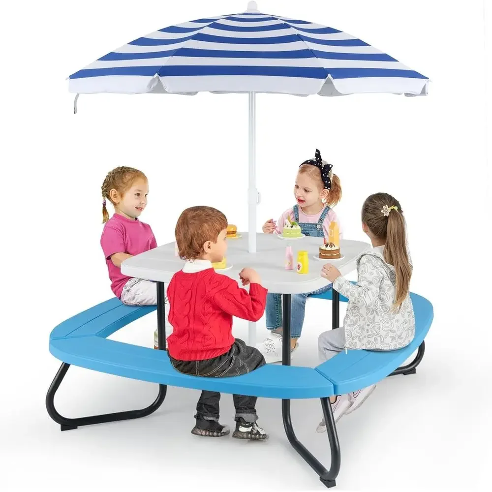 Kids Outdoor Table With Umbrella - Детский пикниковый стол на 8 человек