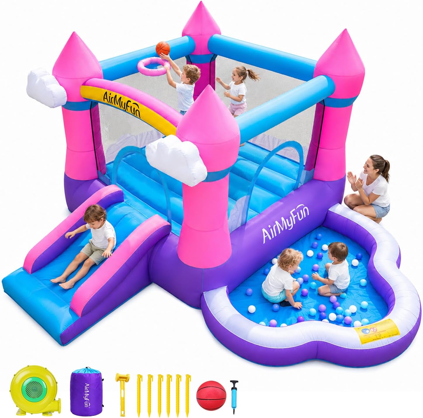 Kids Outdoor Pool - Розовый надувной батут для детей 3-8