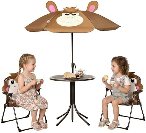 Kids Outdoor Table With Umbrella - Детский набор стола и стульев для