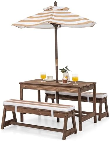 Kids Outdoor Table With Umbrella - Детский стол для пикника, уличный деревянный
