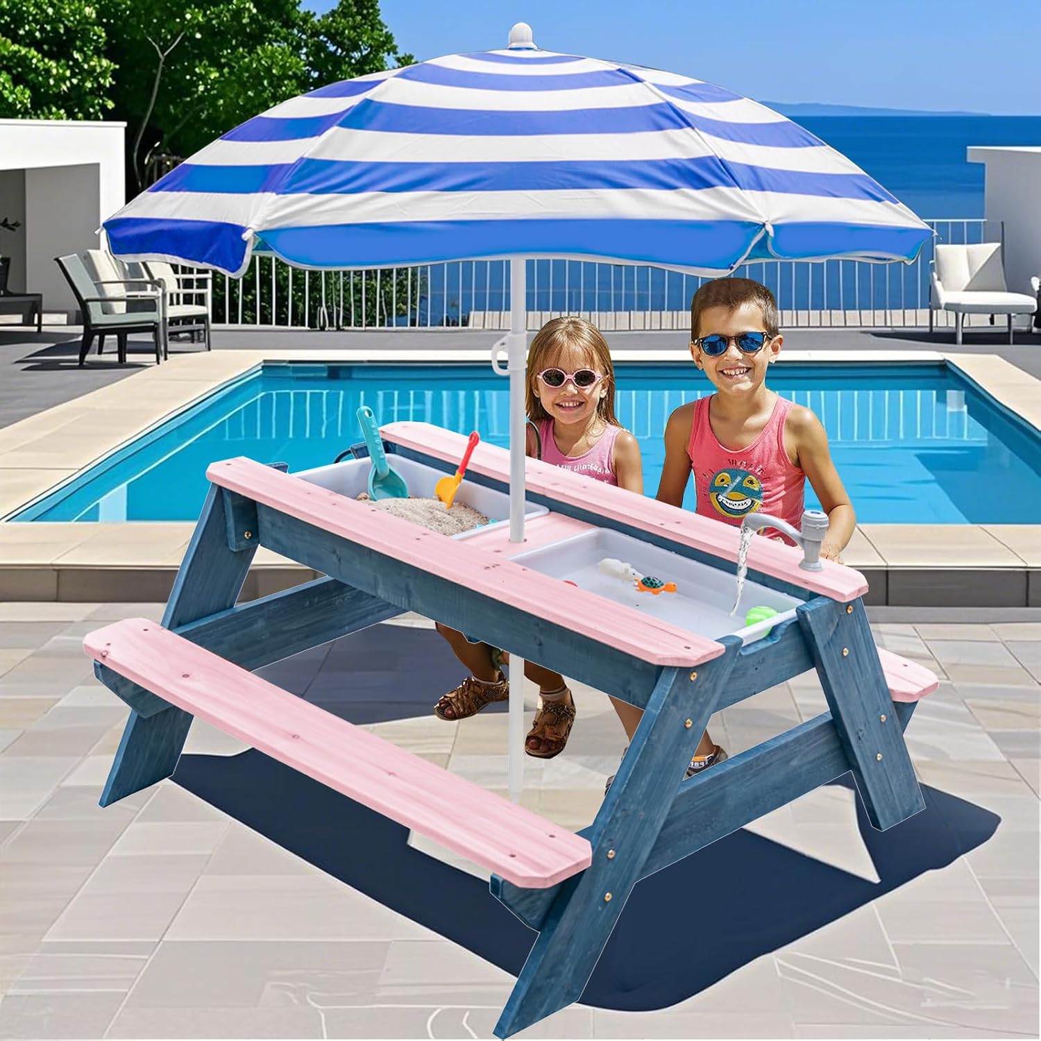 Детский столик 3-в-1 для песка – обзор и цена Kids Outdoor Table With Umbrella