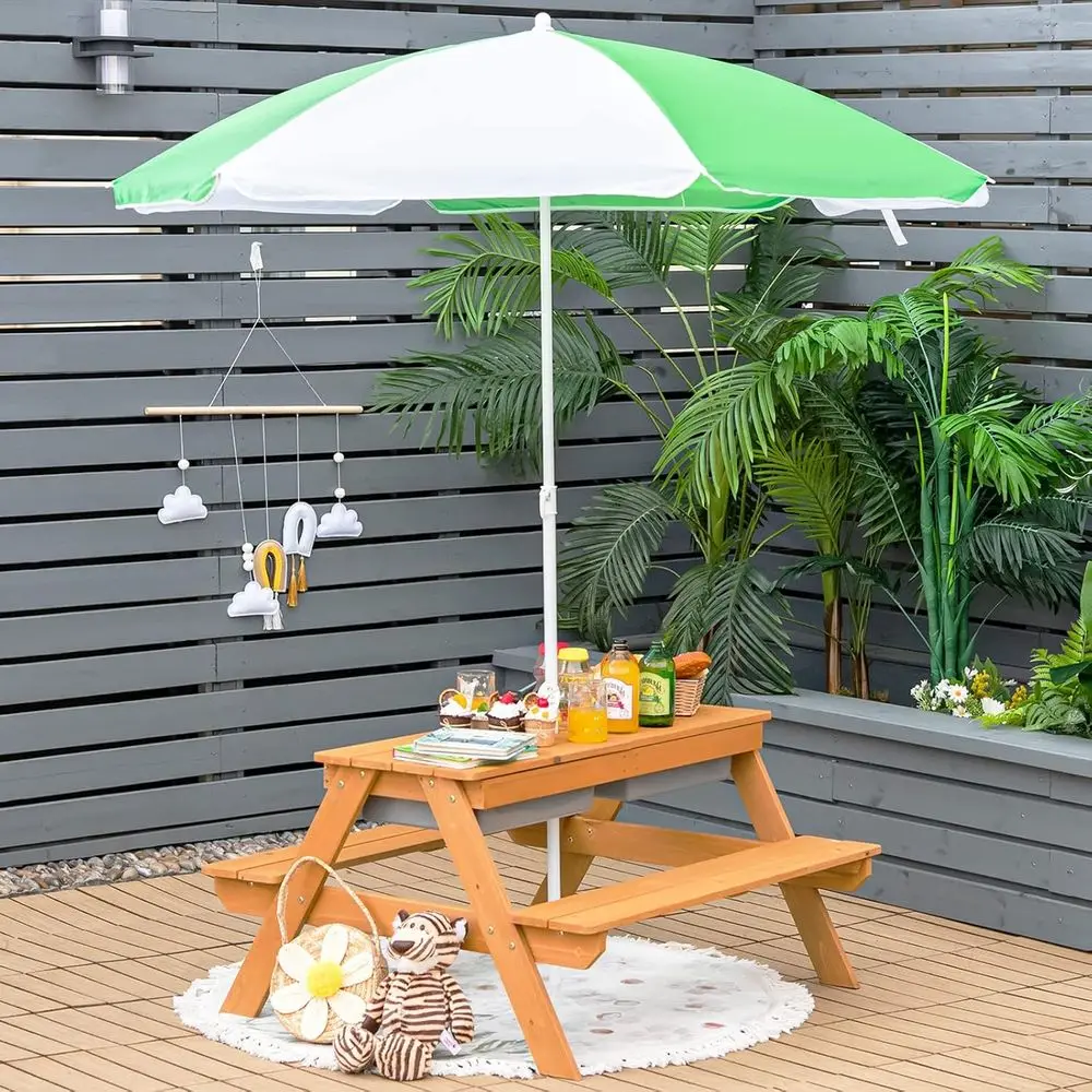 Деревянный столик 4-в-1 для иг – обзор и цена Kids Outdoor Table With Umbrella
