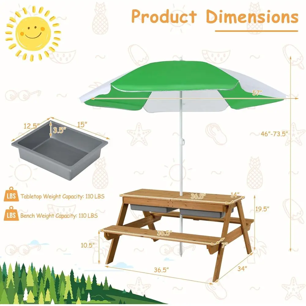 Деревянный столик 4-в-1 для иг – обзор и цена Kids Outdoor Table With Umbrella
