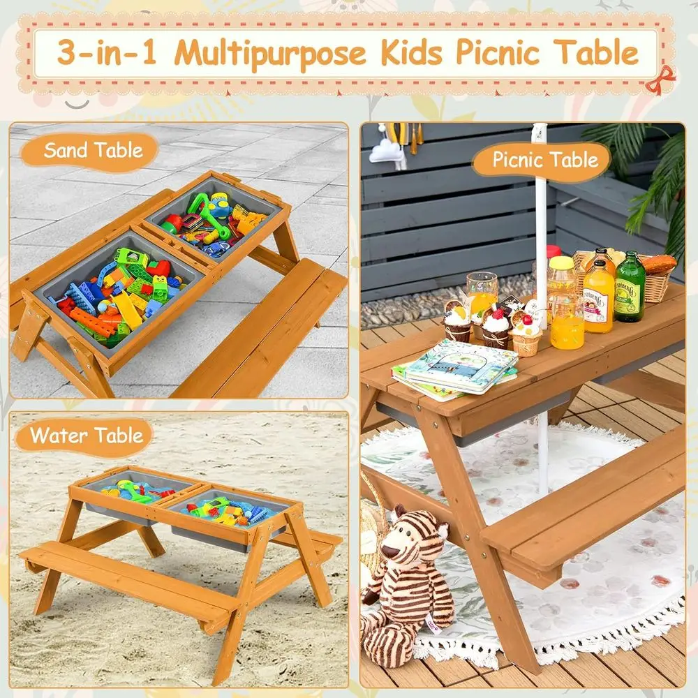Деревянный столик 4-в-1 для иг – обзор и цена Kids Outdoor Table With Umbrella