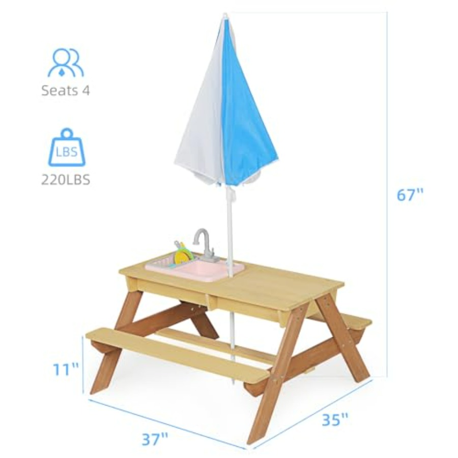 Детский уличный стол для пикни – обзор и цена Kids Outdoor Table With Umbrella