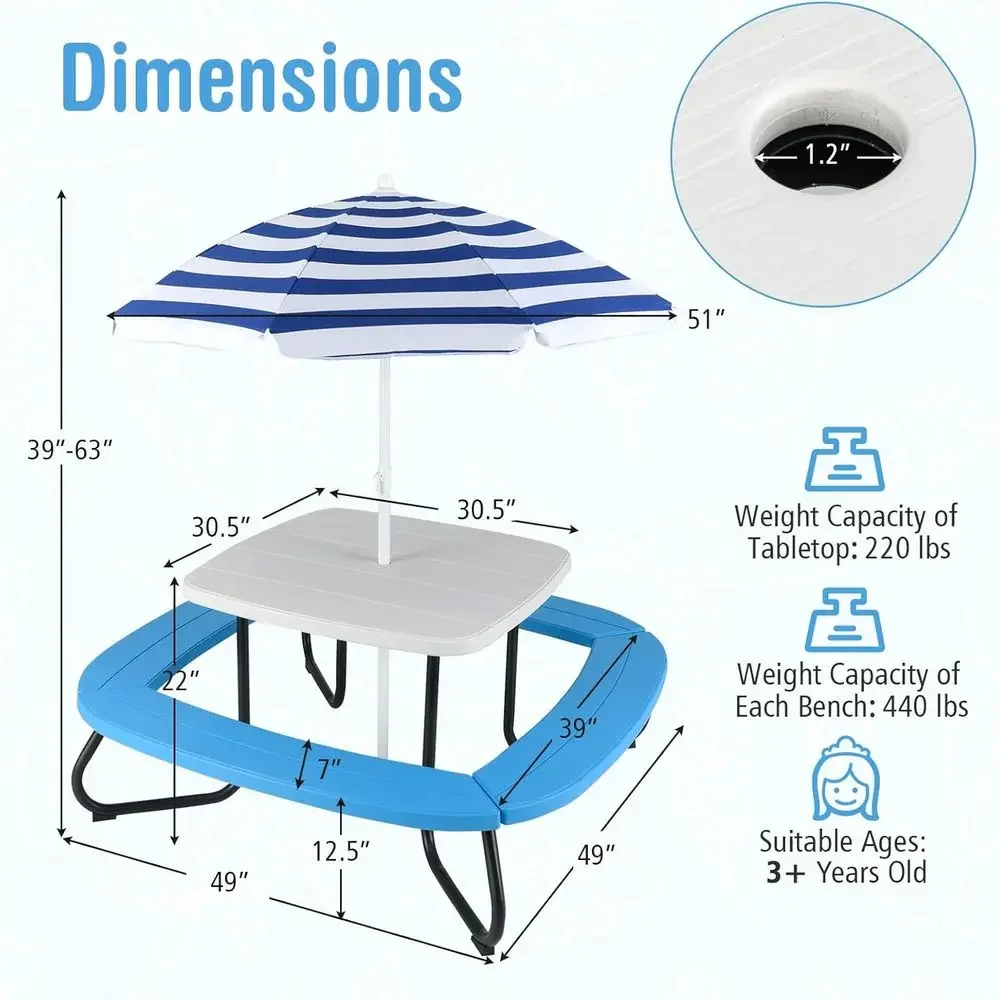 Детский пикниковый стол на 8 ч – обзор и цена Kids Outdoor Table With Umbrella