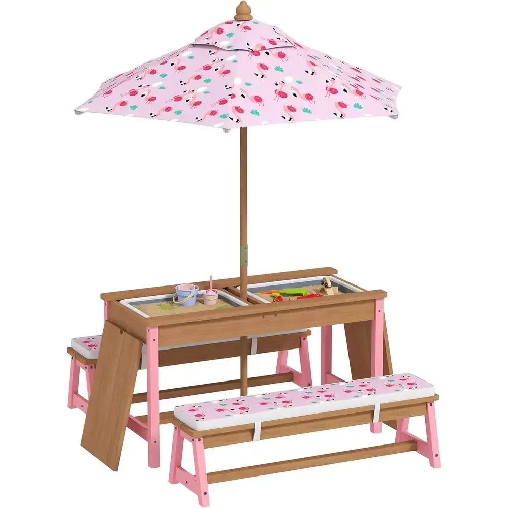 Деревянный набор для пикника с – обзор и цена Kids Outdoor Table With Umbrella