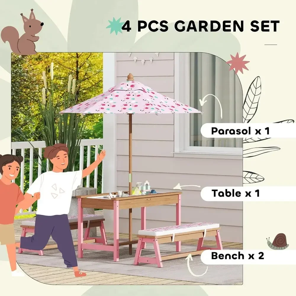 Деревянный набор для пикника с – обзор и цена Kids Outdoor Table With Umbrella
