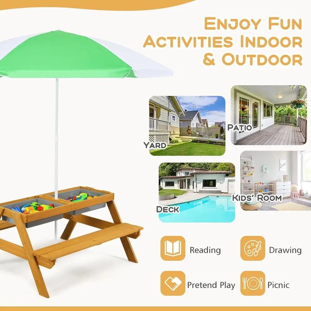 Детский столик-зонтик 3-в-1 с  – обзор и цена Kids Outdoor Table With Umbrella