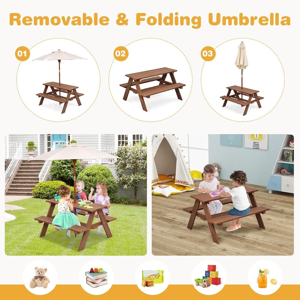 Прочный деревянный детский сто – обзор и цена Kids Outdoor Table With Umbrella