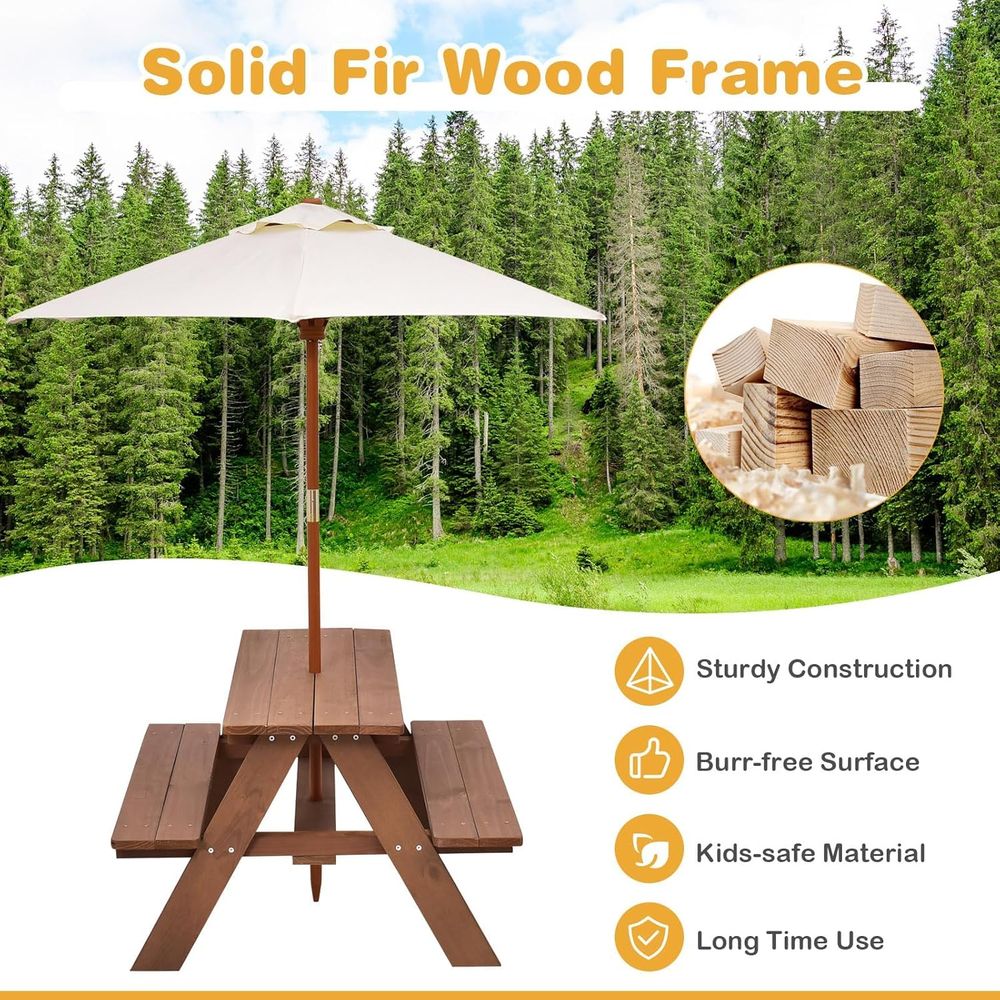 Прочный деревянный детский сто – обзор и цена Kids Outdoor Table With Umbrella