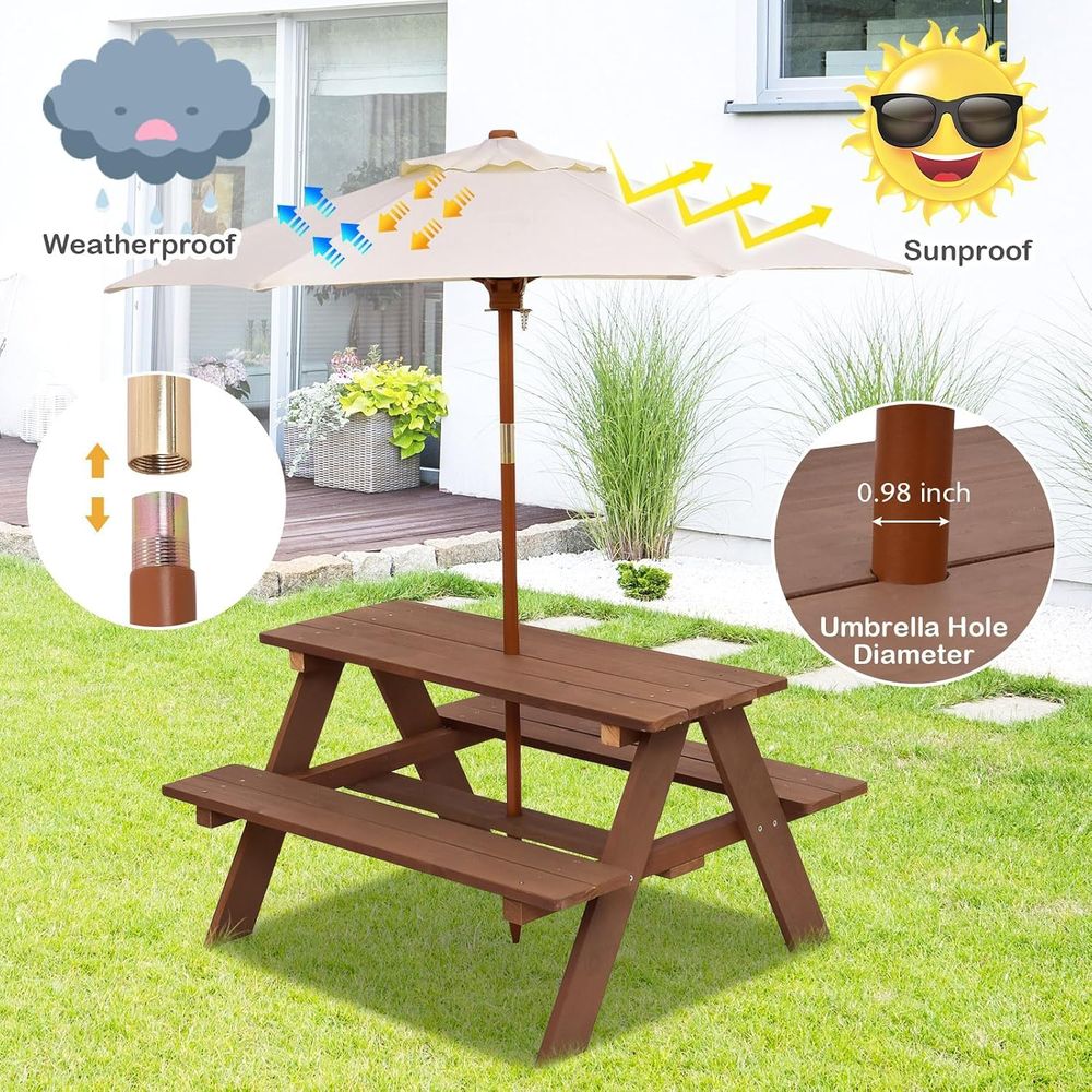 Прочный деревянный детский сто – обзор и цена Kids Outdoor Table With Umbrella