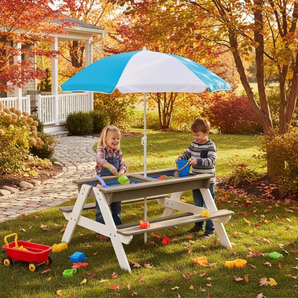 Детский стол для пикника, дере – обзор и цена Kids Outdoor Table With Umbrella