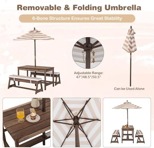 Детский стол для пикника, улич – обзор и цена Kids Outdoor Table With Umbrella