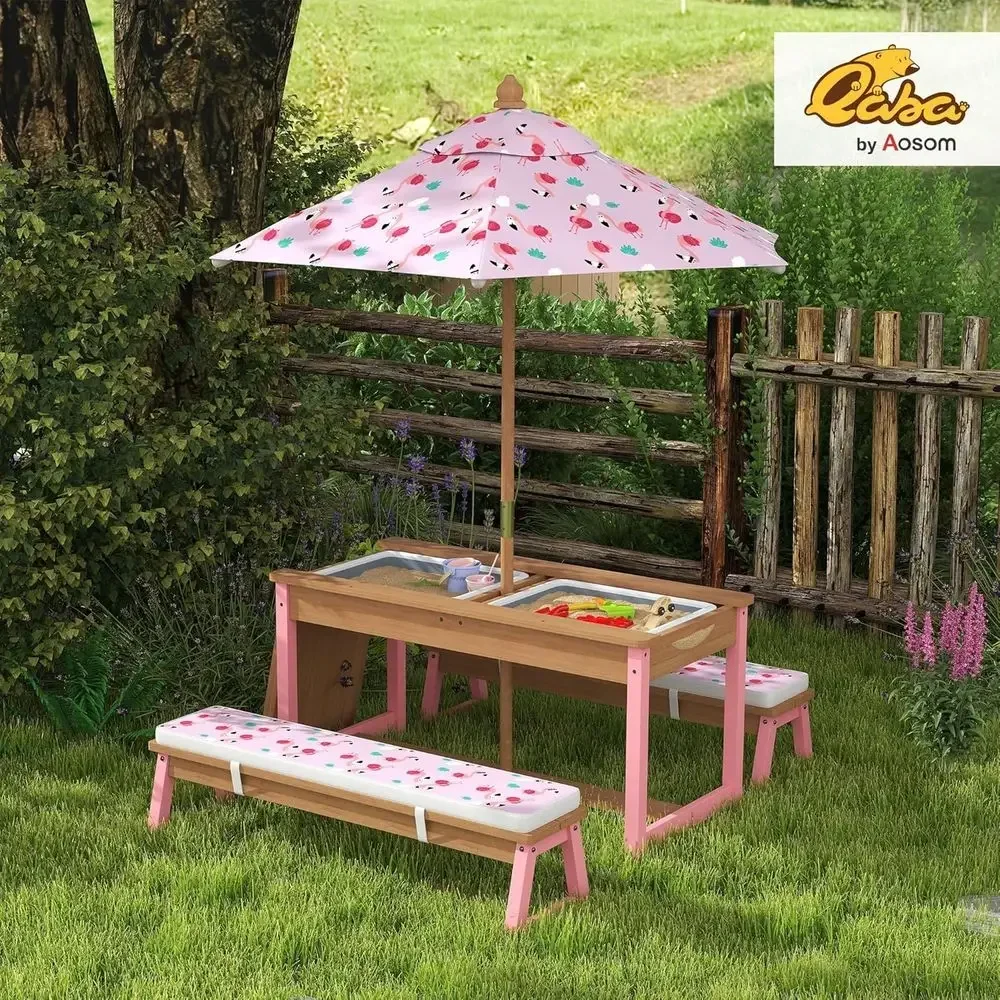 Деревянный набор для пикника с – обзор и цена Kids Outdoor Table With Umbrella