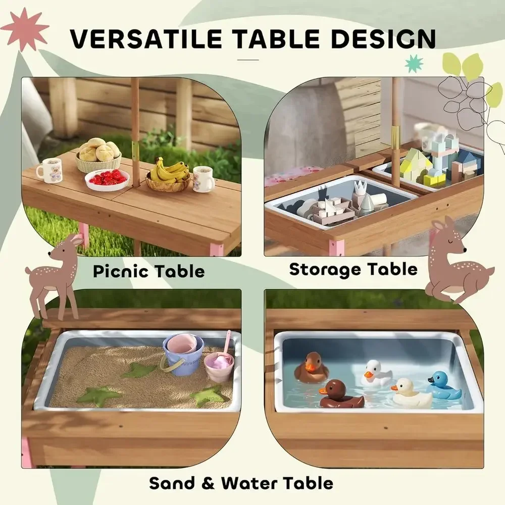 Деревянный набор для пикника с – обзор и цена Kids Outdoor Table With Umbrella