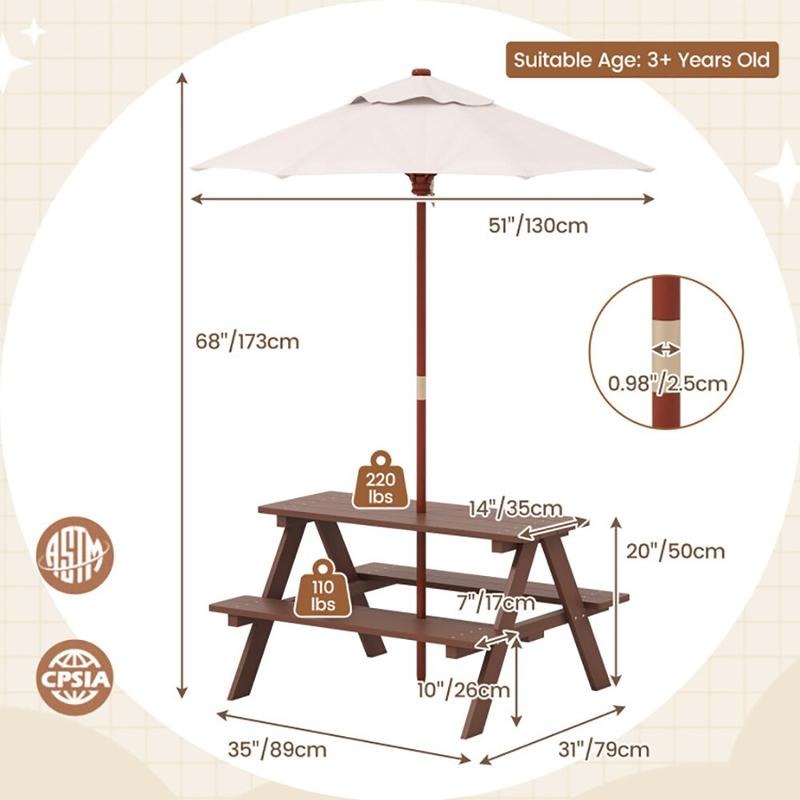 Уличный набор для пикника: 4-м – обзор и цена Kids Outdoor Table With Umbrella