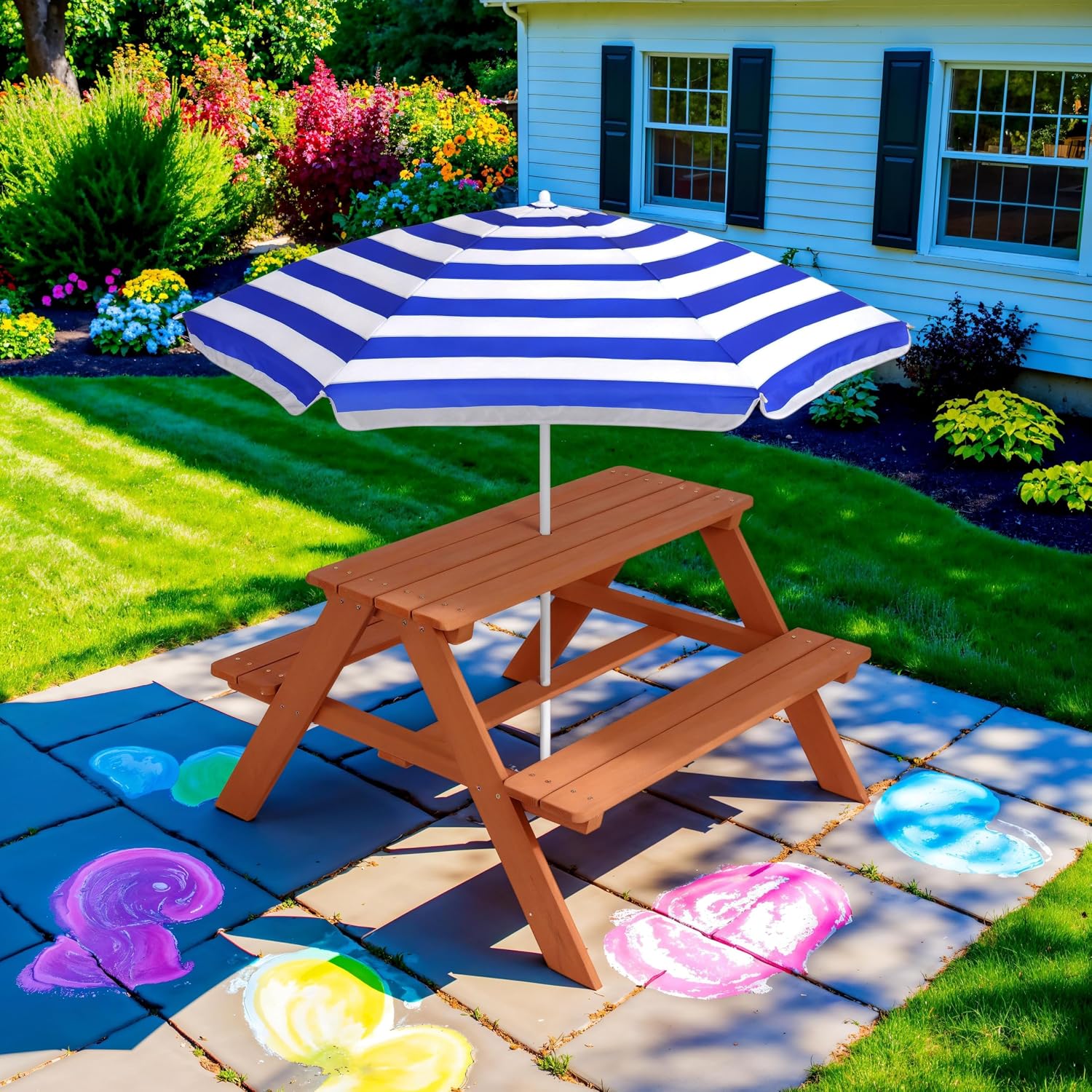 Деревянный детский стол для пи – обзор и цена Kids Outdoor Table With Umbrella