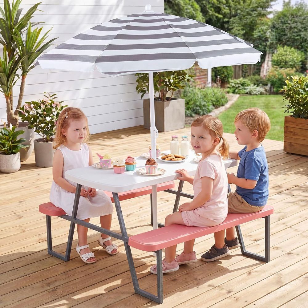 Детский стол для пикника, набо – обзор и цена Kids Outdoor Table With Umbrella