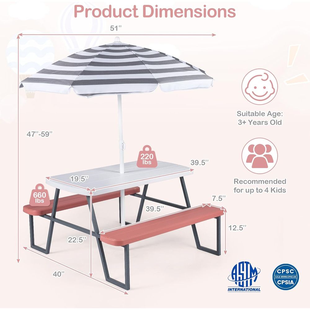 Детский стол для пикника, набо – обзор и цена Kids Outdoor Table With Umbrella